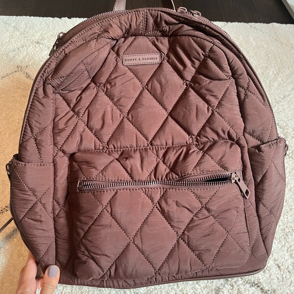 Poppy & Peonies Quilted Brooklyn Backpack in Brown